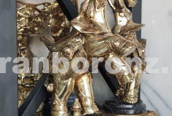 مجسمه برنزی فیل خرطوم بالا پایه سنگی