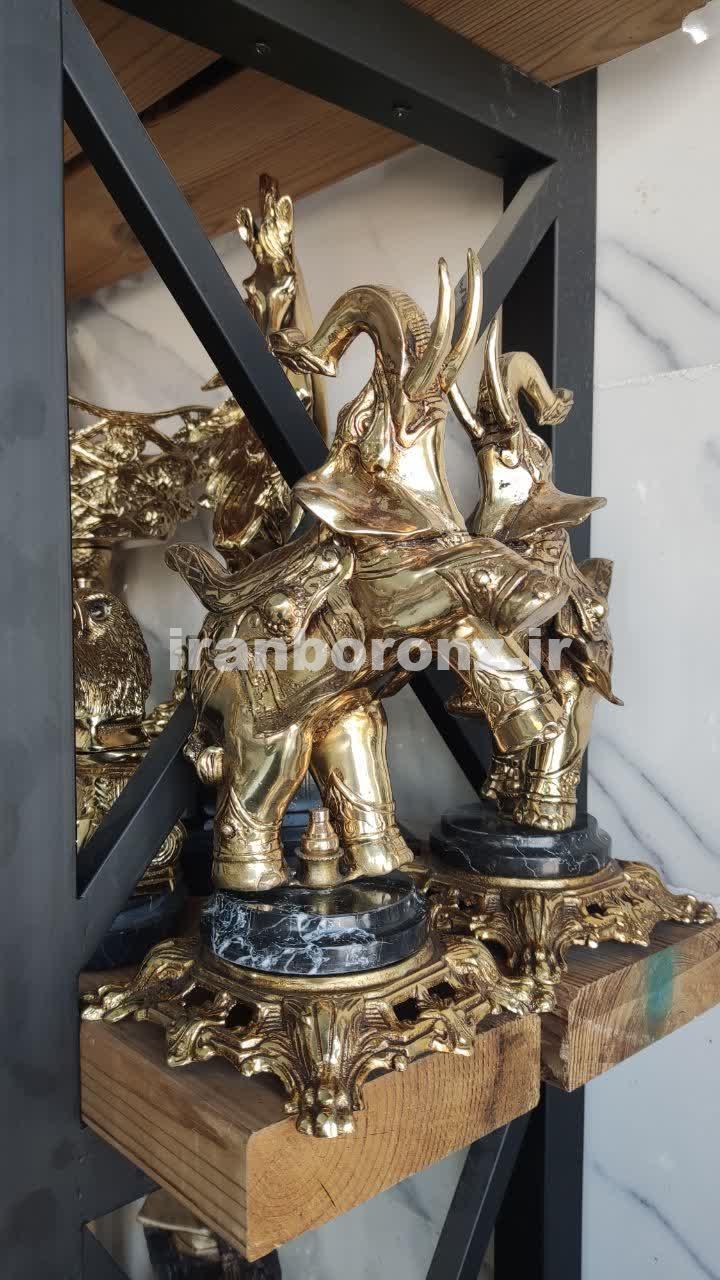 مجسمه برنزی فیل خرطوم بالا پایه سنگی